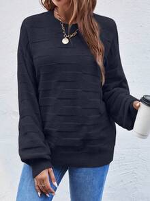 EMERY ROSE Women's Solid Color Round Neck Drop Shoulder Long Sleeve Casual Sweater, Autumn/Winter - Iron Gray - View 5