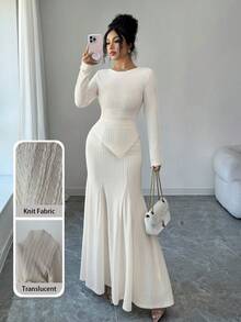 Modelyn Bộ 2 áo thun trơn màu không đối xứng và chân váy đuôi cá cho nữ - Màu xanh lam - Xem 4