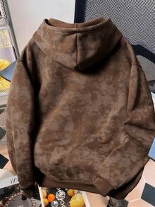 Manfinity Joysei 男士休闲宽松长袖连帽卫衣，饰有仿雪花图案 - 咖啡棕 - 查看 2