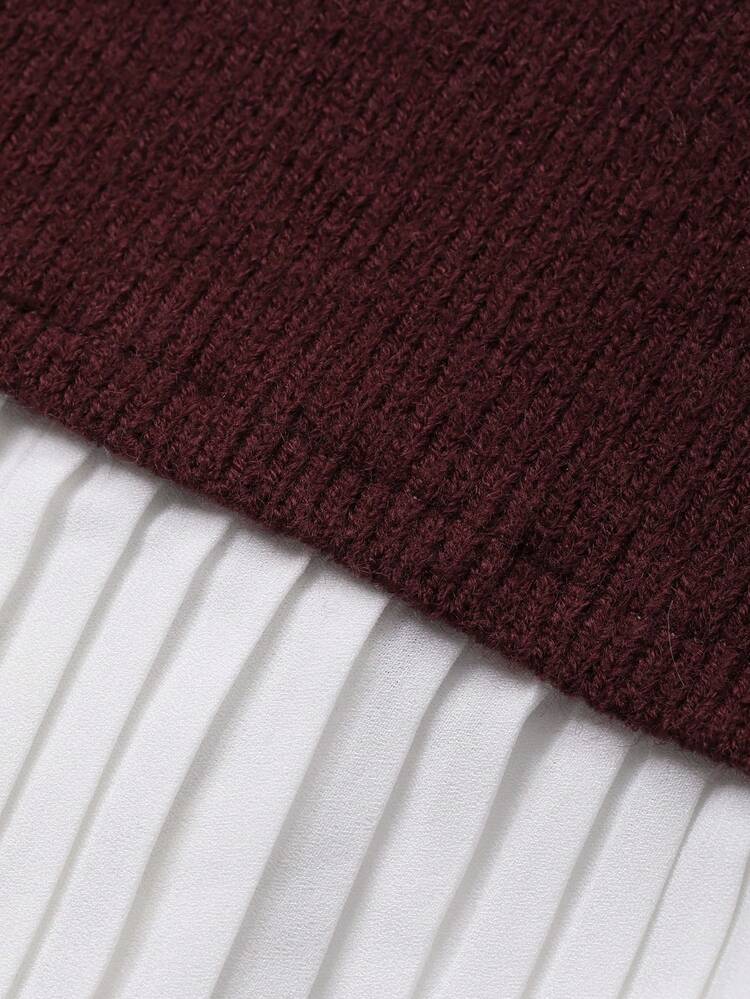Women's Elegant Contrast Color Frill Trim Faux Pocket Cardigan, Autumn/Winter