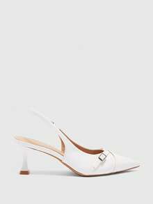 CUCCOO BIZCHIC Women's Pointed Toe Stiletto Heel White Backstrap High Heel Pumps, Slingback Dress Shoes For Outdoor, Commute, Party, Banquet, Office Wear Valentine's Day Spring Shoes - White - View 4