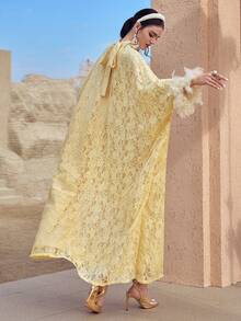 Al Najma Women's Turkish Maxi Dress & Arabic Traditional Abaya Kaftan Jalabiya Dress Gold Clothes Love And Lemonade Dresses - Yellow - View 3