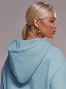 MUSERA Oversized Applique Hoodie Tracksuit Top Only  Cute Casual Cosy Cherry Lacquer Holiday Summer Social Holiday Vacation - Baby Blue - View 3