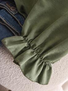 CosyJoli Plus Size Women Casual Solid Color Ruffle Hem Blouse - Green - View 5