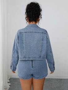 Elenzga Chaqueta vaquera vintage lavada para mujer de talla grande, otoño/invierno - Lavado ligero - Ver 2