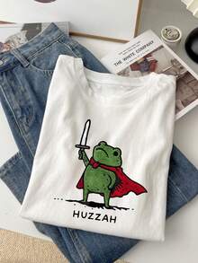 Resyla 夏季休闲青蛙印花圆领短袖T恤 - 白色 - 查看 1