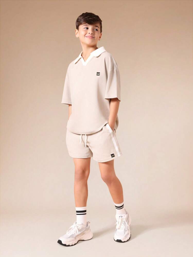 Waffle Knit Polo And Shorts Set