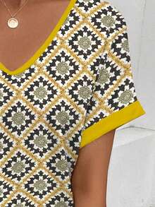 EMERY ROSE 新款时尚女式针织纹理印花短袖T恤 - 彩色 - 查看 4