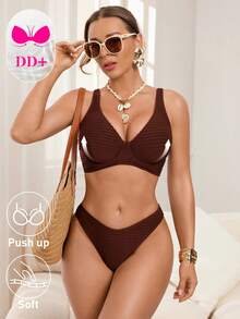 Swim DD+ 女士夏季沙滩条纹极简比基尼套装