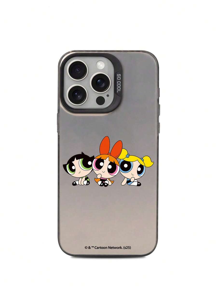 THE POWERPUFF GIRLS X SHEIN 1个花朵、泡泡、毛茛图案高端手机壳，简约精准的孔位设计，防摔时尚，万圣节和圣诞节节日礼物，兼容 17/16/15/14/13/12/11和Galaxy S25/24/23 - 黑色 - 查看 1