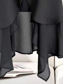 Franclia 新款女士休闲不对称下摆无袖V领中长款开衫背心拼接上衣