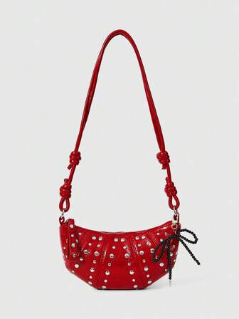 Grunge Punk Bolso de hombro versátil de estilo punk con remaches para mujer