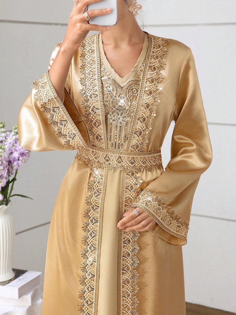 Al Najma 刺绣串珠连衣裙，土耳其和阿拉伯传统女式长袍