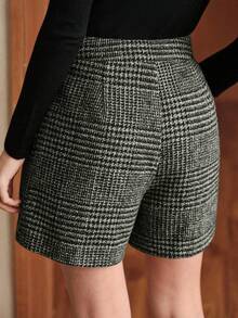 Uhlyne 女士休闲、通勤、社交、职场格子短裤，带口袋，秋冬款