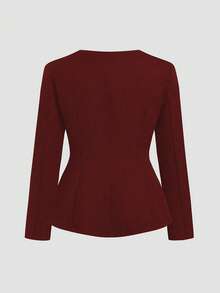 SHEIN Sweetro 大码女式长袖休闲金属扣装饰夹克 - 酒紅色 - 查看 2