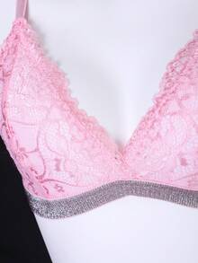 2pcs/Set Lace Elegant And Sexy Metallic Ribbon Ladies Lingerie Set - Pink - View 5