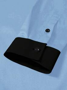 Manfinity Mode Camisa de manga larga casual y versátil con cuello vuelto y abotonadura sencilla para hombres - Azul - Ver 3