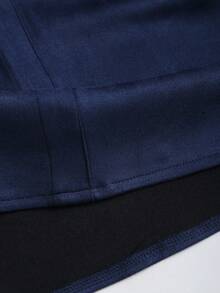 Sweetra Gaun Mini A-Line Wanita Model Terbaru Musim Semi/Gugur, Cocok untuk Jalan-jalan, Liburan, Perjalanan, dan Gaya Kuliah, Terbuat dari Kain Suede Warna Polos dengan Desain Lipit di Pinggang. - Navy Blue - View 3