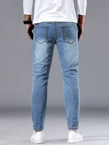 Manfinity Homme Quần Jeans Nam Túi Cài Nút Đơn Giản Đa Năng Thường Ngày - Rửa nhẹ - Xem 2