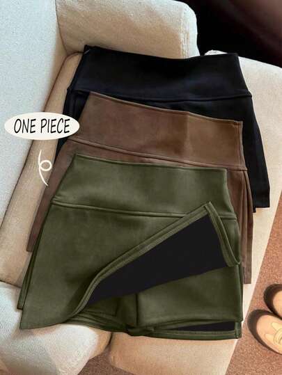 Franclia Fashionable New Suede Velvet High Waist Slim A-Line Split Short Skirt, Women Spring/Autumn