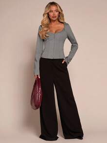 Glamine Sexy Office Lady Style Contrast Lace Buttoned Fitted Long Sleeve Jacket, Suitable For Office Wear And Everyday Casual - Grey - View 6