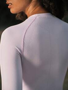 In My Nature Women's Outdoor Sports Casual Yoga, Running, Fitness, Photography T-Shirt, Solid Color Long Sleeve Crew Neck Stretchy Fitness Top - Pink - View 3