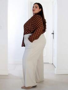 Pretty and Ole Plus Size Versatile Solid High Waisted Straight Leg Slimming Dress Pants Graduation,Back To School,Teacher Outfits For Women Winter Fall Autumn - Khaki - View 11