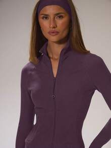 Musera Sport Sport Brushed Zip Through Fitted BBL Jacket Winter Active Sport Gym Workout Lounge - Purple - View 2