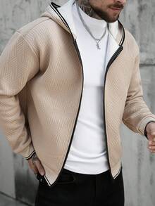 Manfinity CasualCool Męska bluza z kapturem z teksturowanego materiału - Morela - Zobacz 4