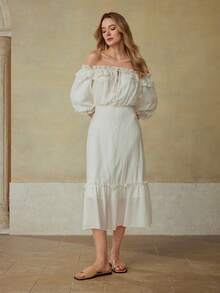 MOTF PREMIUM 女士舒适方头撞色平底凉鞋，夏季日常穿着 - 卡其色 - 查看 3