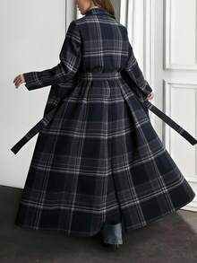 Plaid Texture, Open Front, Belted, Cashmere Overcoats - Multicolor - View 2