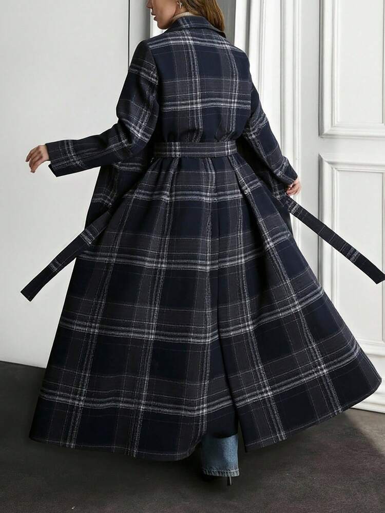 Plaid Texture, Open Front, Belted, Cashmere Overcoats - Multicolor - View 2