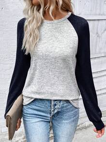 EMERY ROSE 女士撞色圆领插肩袖休闲卫衣 - 彩色 - 查看 3