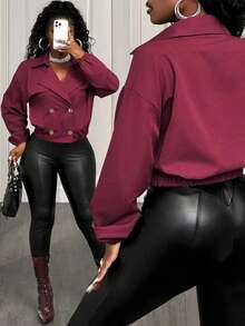 BamGleam Women's Fashion Double-Breasted Burgundy Jacket, Suitable For Commuting - Khaki - View 1