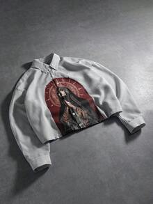 PAVTROS Men's Casual Long Sleeve Printed Single-Breasted Striped Shirt Mens Religious Shirt Religious Printed Shirt Virgin Mary Shirt Striped Jacket,Streetwear - Black - View 4