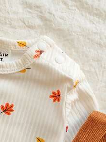 Vintaside Kids 2 pièces Ensemble Top imprimé feuilles polyvalent et body avec broderie écureuil pour nouveau-né, convient pour le printemps/automne, intérieur et extérieur, port quotidien