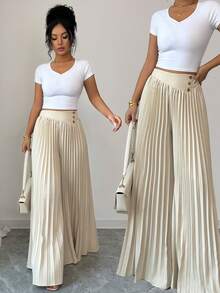 Elenzga Quần ống rộng xếp ly cài nút cạp cao thanh lịch dành cho nữ, tôn lên đường cong cơ thể và tôn lên vẻ thanh lịch tinh tế. Phù hợp với nhiều dịp khác nhau, từ trang phục công sở trang trọng và đi làm, đến trang phục gợi cảm, phong cách Pháp lãng mạn, dạo phố thường ngày, kỳ nghỉ, sự kiện theo chủ đề cổ điển Trung Đông, tiệc trà chiều ấm cúng, tiệc tùng quyến rũ, cũng như năm mới, lễ Tạ ơn, Giáng sinh, ngày lễ tình nhân và các lễ kỷ niệm khác. - Màu be - Xem 1