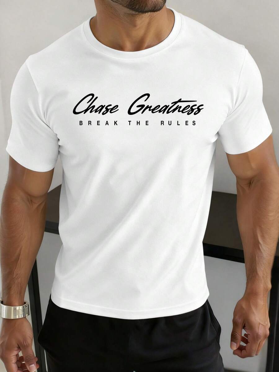 Manfinity Homme 男士标语印花圆领短袖休闲百搭T恤 - 白色 - 查看 1