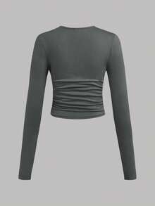 SHEIN EZwear Bộ 3 áo thun tay dài cổ tròn màu trơn cỡ lớn cho nữ, đơn giản, thoải mái, phù hợp cho mùa thu/đông - Nhiều màu - Xem 6