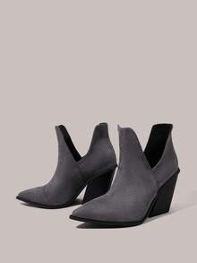 Styleloop 休闲纯色粗跟尖头女式踝靴 - 深灰色 - 查看 3