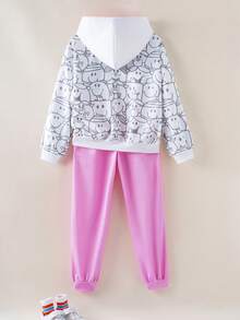 Mr Men Little Miss X SHEIN Tween Girl Casual Cartoon Pattern Hoodie And Pants Set, Autumn - Multicolor - View 2
