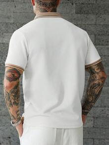 Manfinity CasualCool Men's Casual Contrast Collar Short Sleeve Polo Shirt, Summer - White - View 2