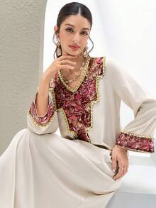 Al Najma 新款优雅V领亮片刺绣修身舒适休闲派对连衣裙 - 彩色 - 查看 5