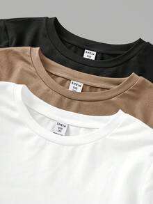 SHEIN Girlism Set de 3 camisetas de manga larga de cuello redondo ajustadas informales para niña preadolescente, adecuadas para otoño/invierno - Caqui - Ver 7