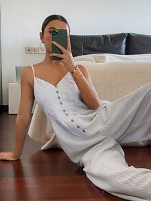 DAZY 女士条纹连体家居服 - 灰色 - 查看 3