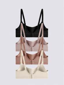 Loungeista 4件装女士舒适睡眠多色休闲条纹无钢圈软杯纯色内衣文胸 - 彩色 - 查看 2