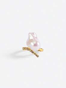 Opalesca 1 Pc Fashionable European & American Style Open Baroque Pearl Ring, High-End Personalized Luxury Baroque Geometric Ring,Outfits,Old Money,Wedding/Bridal Accessories,Western Jewelry,Fairycore/Fairy,Pearl,Fall/Autumn/Winter,Elegant - Yellow Gold - View 6