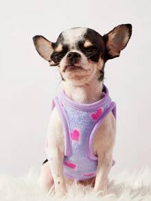 PETSIN 1pc Rose Red Love Printed Pet Tank Top Light Purple Autumn And Winter Warm Flannel Warm Pet Clothes - Multicolor - View 5