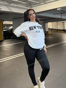 NegzBox 2pcs/Set Casual Loose Crew Neck Sweatshirt And Tight Leggings, Autumn/Winter - Multicolor - View 2