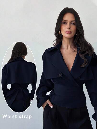 Firerie Women's Elegant Solid Color Lapel NeckTie Back Short Windbreaker Jacket